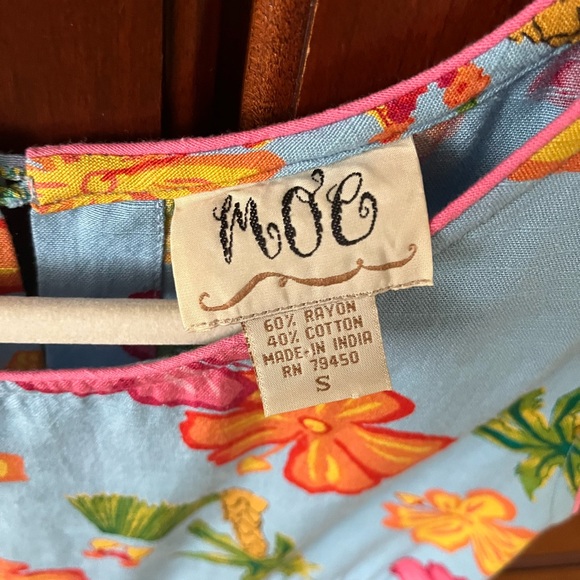 Rare MOE Vintage 60s/70s Blue Hawaiian Print Mod Mini Dress - Picture 6 of 9